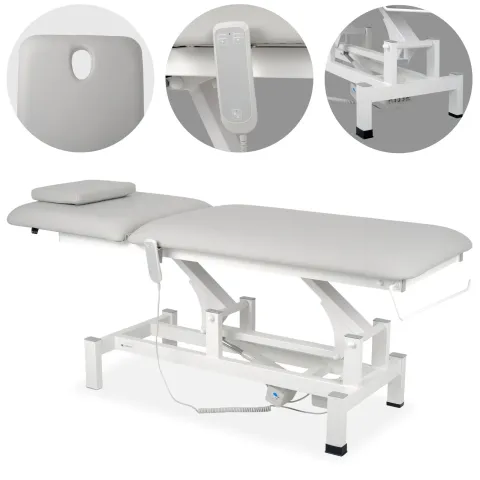 Table de massage Fortis 2 électrique – Télécommande, coussin de tête, gris clair K729