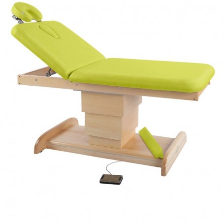 Table de massage électrique avec piètement central en bois naturel