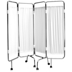 Paravent 4 panneaux chrome roulettes blanc