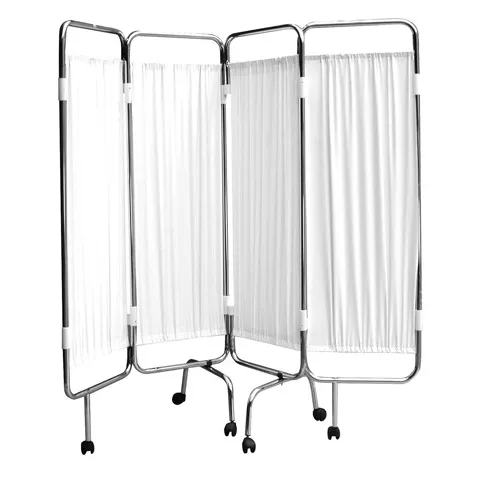 Paravent 4 panneaux chrome roulettes blanc