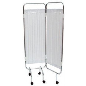 PARAVENT 2 PANNEAUX CHROME ROULETTES BLANC