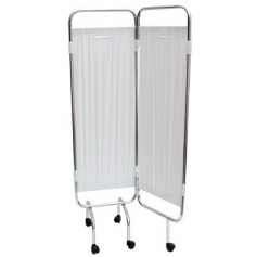 PARAVENT 2 PANNEAUX CHROME ROULETTES BLANC