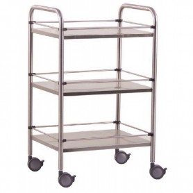 Guéridon inox 60 x 40 x 80 cm, 3 plateaux avec galeries amovibles