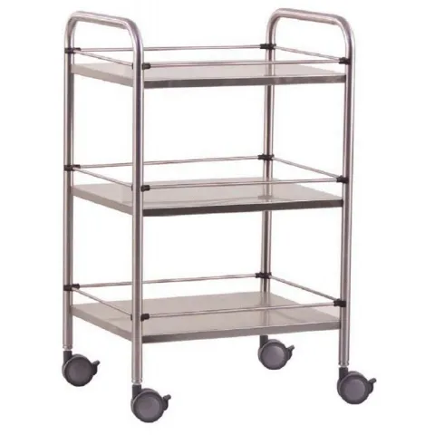 Guéridon inox 60 x 40 x 80 cm, 3 plateaux avec galeries amovibles