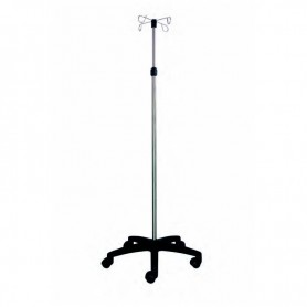 Pied à sérum, Tige Inox, base plastique, 2 et 4 crochets Inox