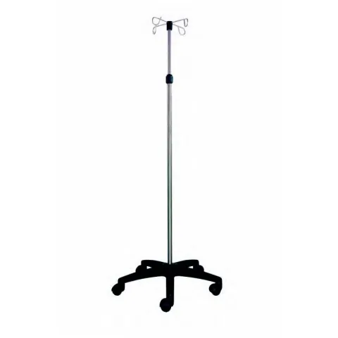 Pied à sérum, Tige Inox, base plastique, 2 et 4 crochets Inox
