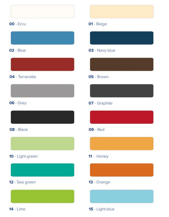 Les couleurs disponibles